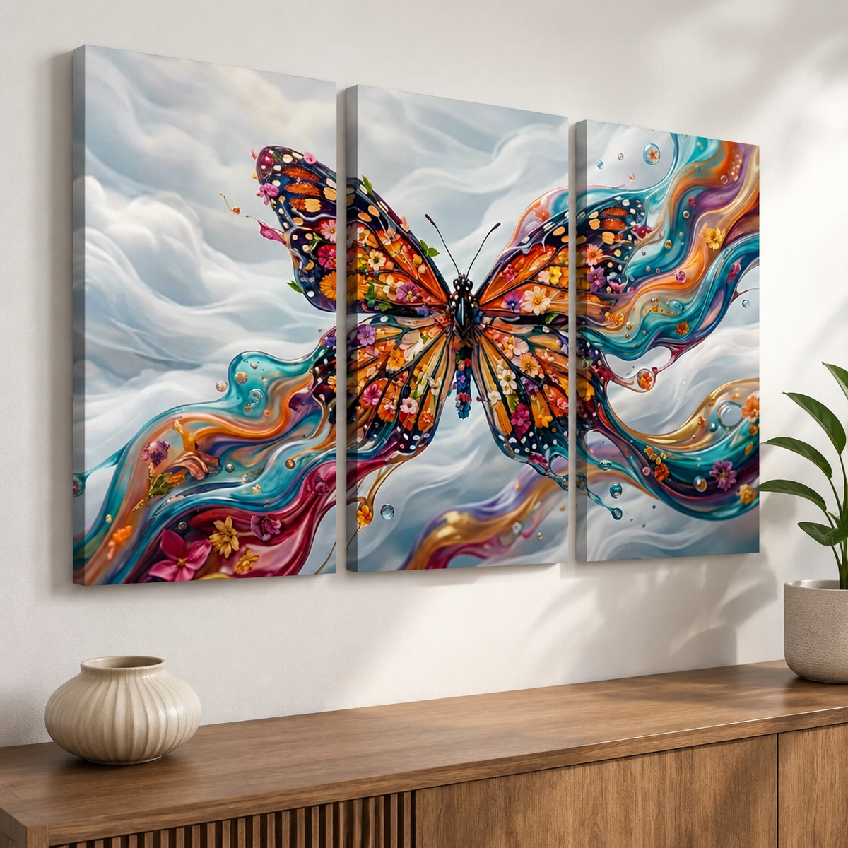 Monarch Butterfly Abstract Canvas Wall Art – Abstract Fidelity | 3 & 5 Panel Multi-Panel Print