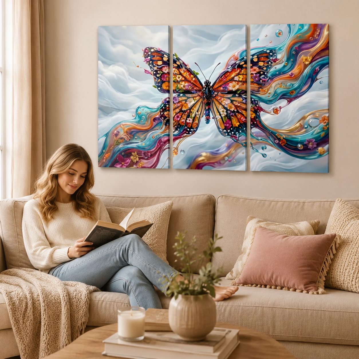 Monarch Butterfly Abstract Canvas Wall Art – Abstract Fidelity | 3 & 5 Panel Multi-Panel Print