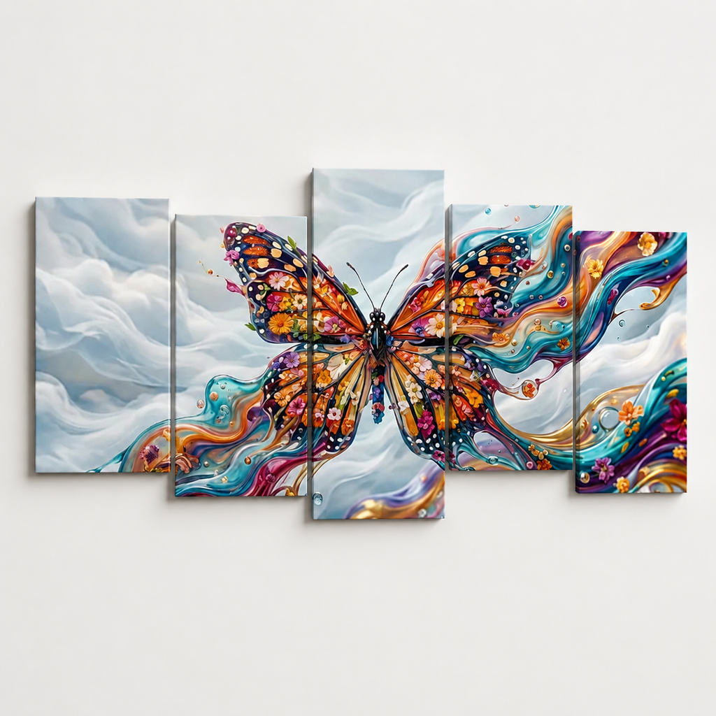Monarch Butterfly Abstract Canvas Wall Art – Abstract Fidelity | 3 & 5 Panel Multi-Panel Print