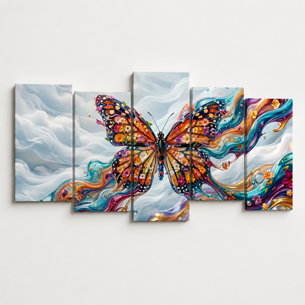 Monarch Butterfly Abstract Canvas Wall Art – Abstract Fidelity | 3 & 5 Panel Multi-Panel Print
