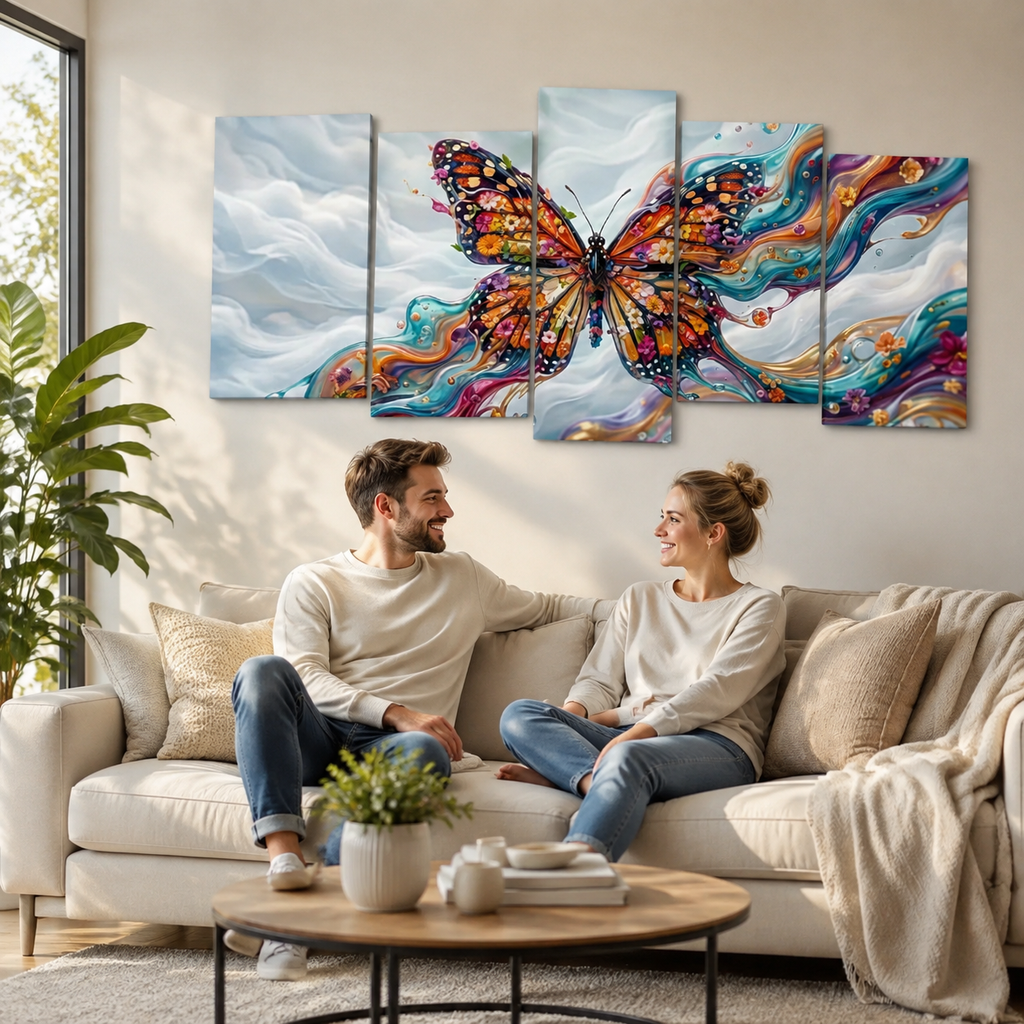 Monarch Butterfly Abstract Canvas Wall Art – Abstract Fidelity | 3 & 5 Panel Multi-Panel Print