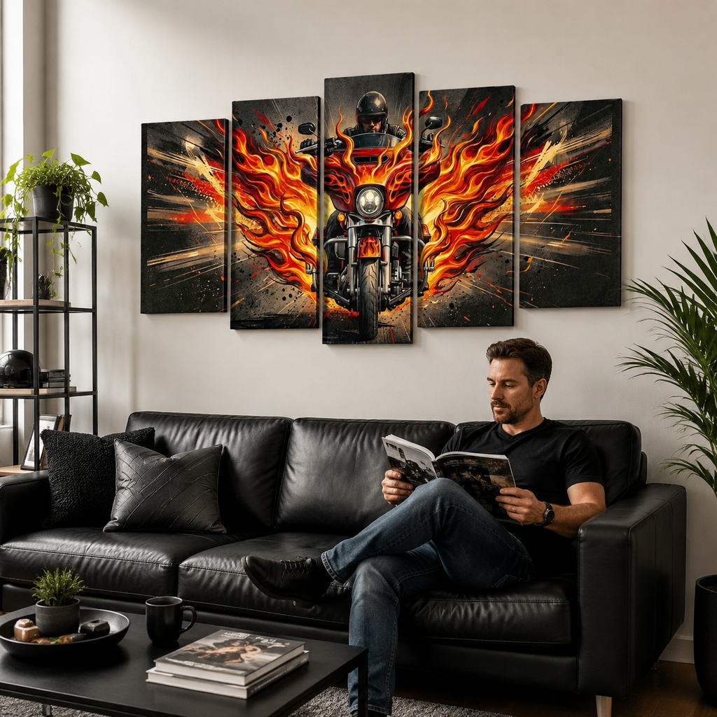 Custom Flame Paint Bagger Dresser Motorcycle Canvas Wall Art