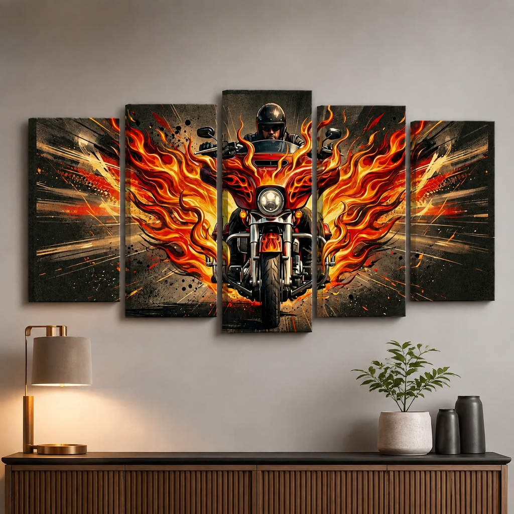 Custom Flame Paint Bagger Dresser Motorcycle Canvas Wall Art