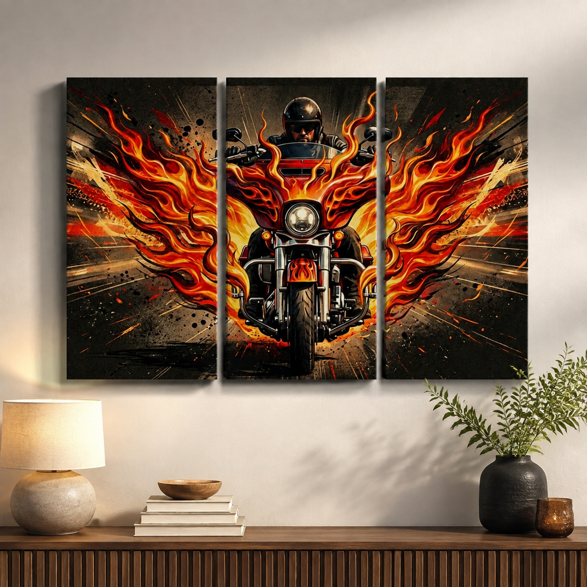 Custom Flame Paint Bagger Dresser Motorcycle Canvas Wall Art