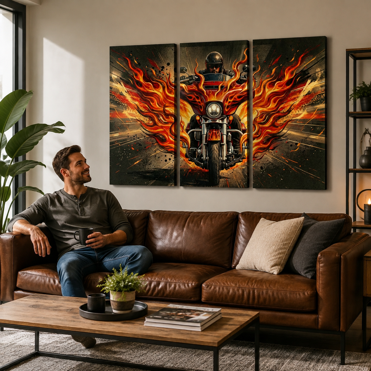 Custom Flame Paint Bagger Dresser Motorcycle Canvas Wall Art
