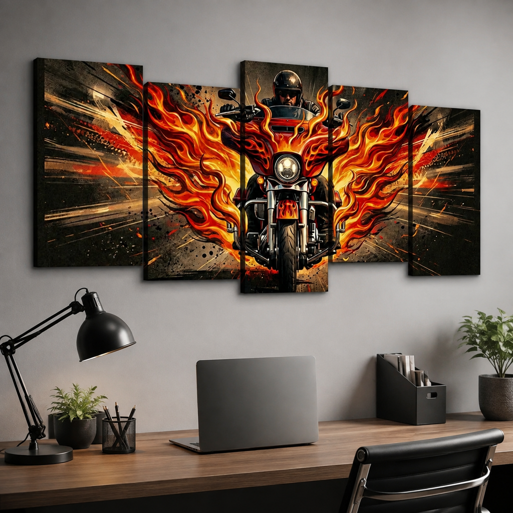 Custom Flame Paint Bagger Dresser Motorcycle Canvas Wall Art
