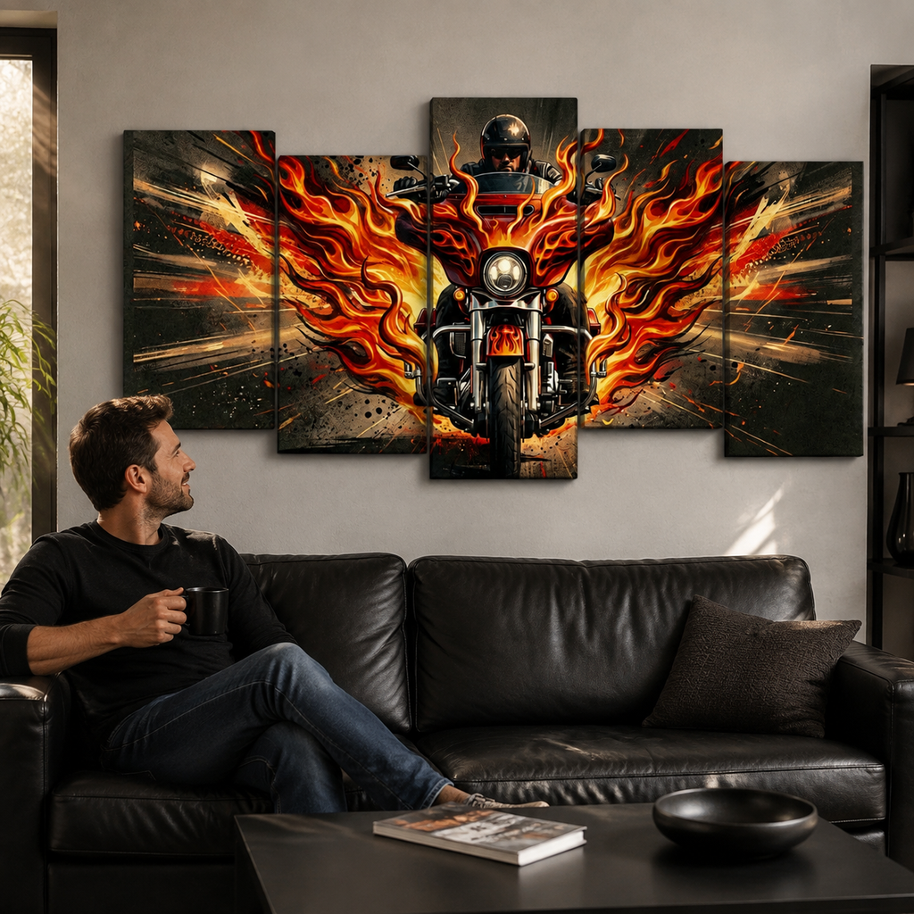 Custom Flame Paint Bagger Dresser Motorcycle Canvas Wall Art