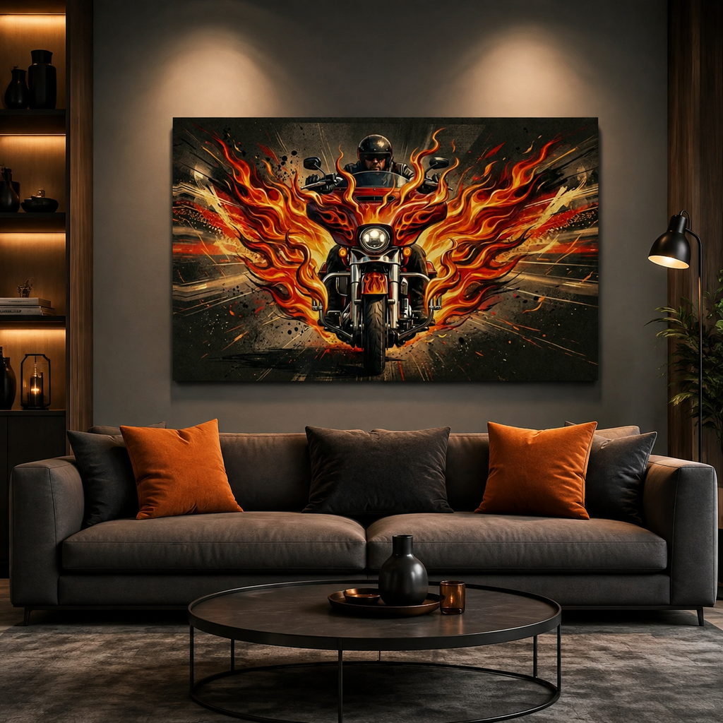 Custom Flame Paint Bagger Dresser Motorcycle Canvas Wall Art