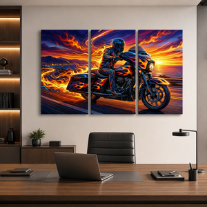 Motorcycle Bagger Abstract Canvas Wall Art | 1, 3 & 5 Panel Staggered Garage & Man Cave Print