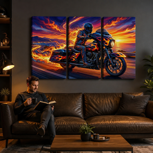 Motorcycle Bagger Abstract Canvas Wall Art | 1, 3 & 5 Panel Staggered Garage & Man Cave Print