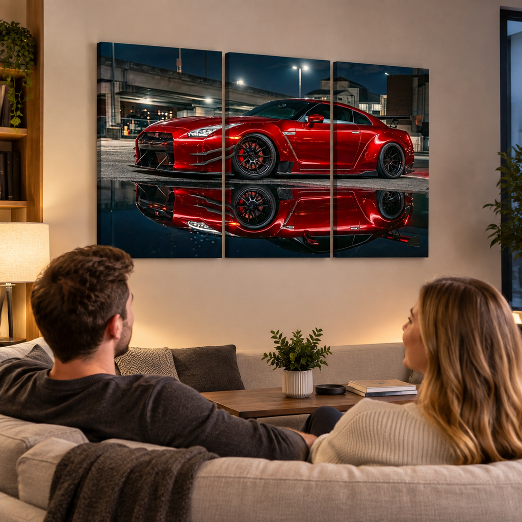 Candy Red Nissan GTR R35 Wide Body — Multi-Panel Canvas Wall Art