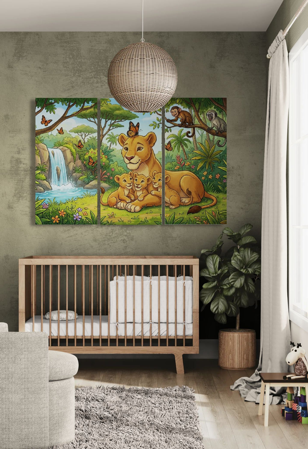 Kids Lion Canvas Wall Art – Bold Wildlife Print for Children's Rooms | 1 & 3 Panel Bedroom Décor