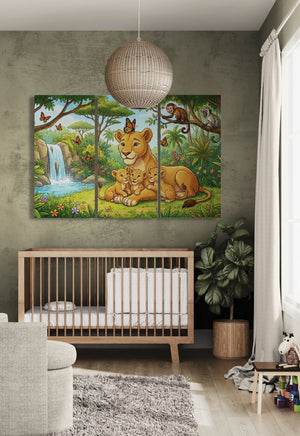 Kids Lion Wall Art – 1 & 3 Panel Canvas Print for Children's Rooms