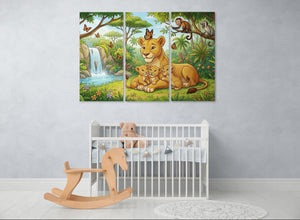 Kids Lion Wall Art – 1 & 3 Panel Canvas Print for Children's Rooms