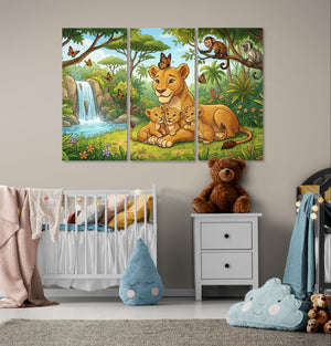 Kids Lion Wall Art – 1 & 3 Panel Canvas Print for Children's Rooms