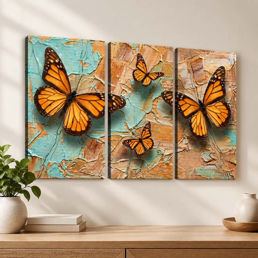 Pastel Oil Type Painting Monarch Butterfly Butterflies 1, 3, 5-Panel Split Canvas Wall Art