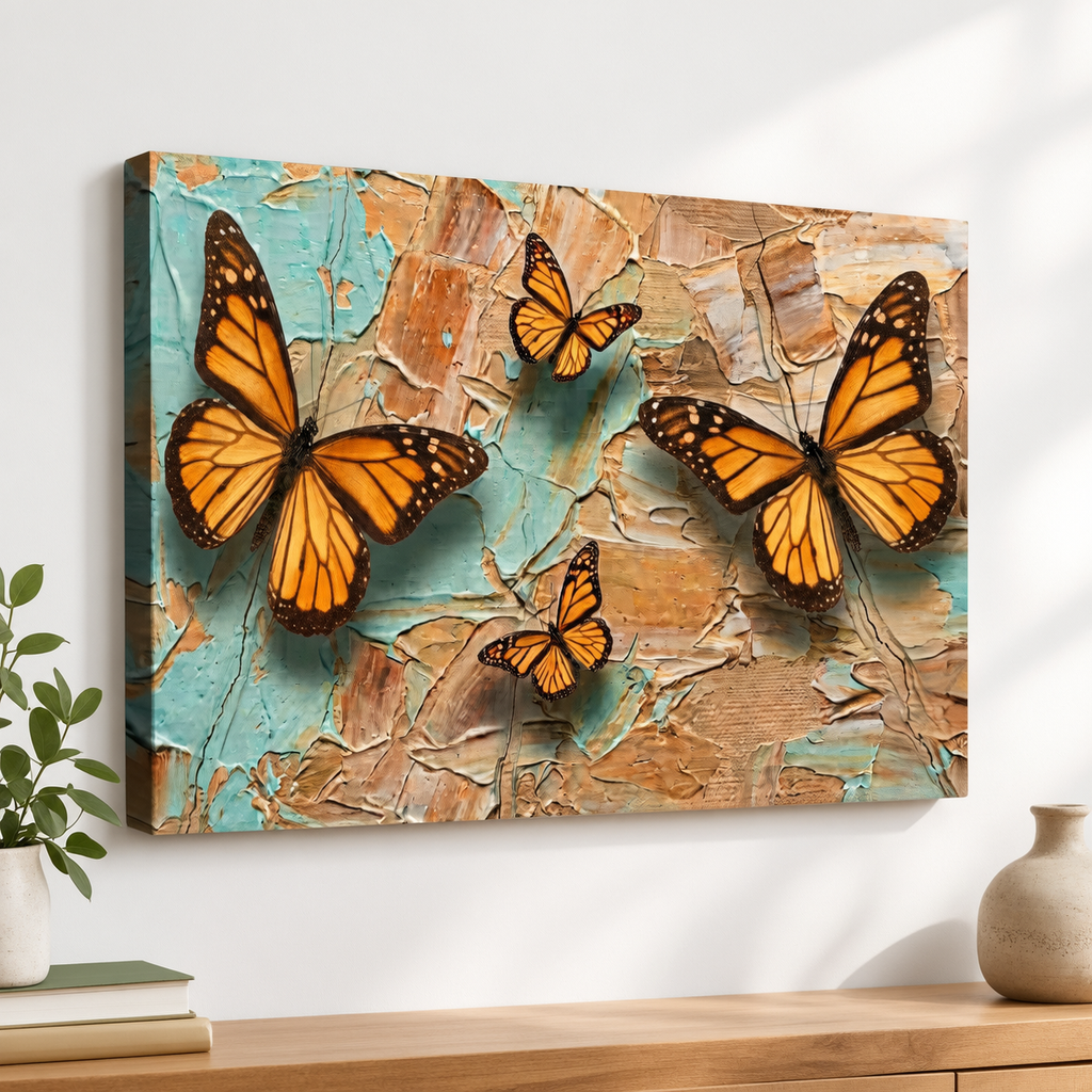 Pastel Oil Type Painting Monarch Butterfly Butterflies 1, 3, 5-Panel Split Canvas Wall Art