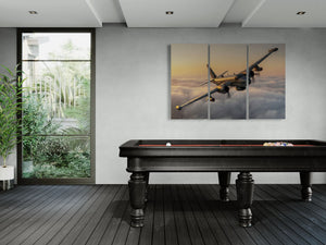 Modern room with a pool table and P2V airplane artwork on the wall
