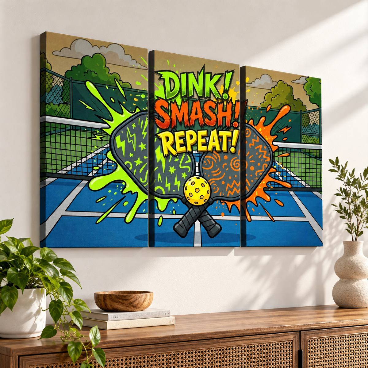 Pickleball 5-Panel Level Canvas Wall Art | Dink! Smash! Repeat!