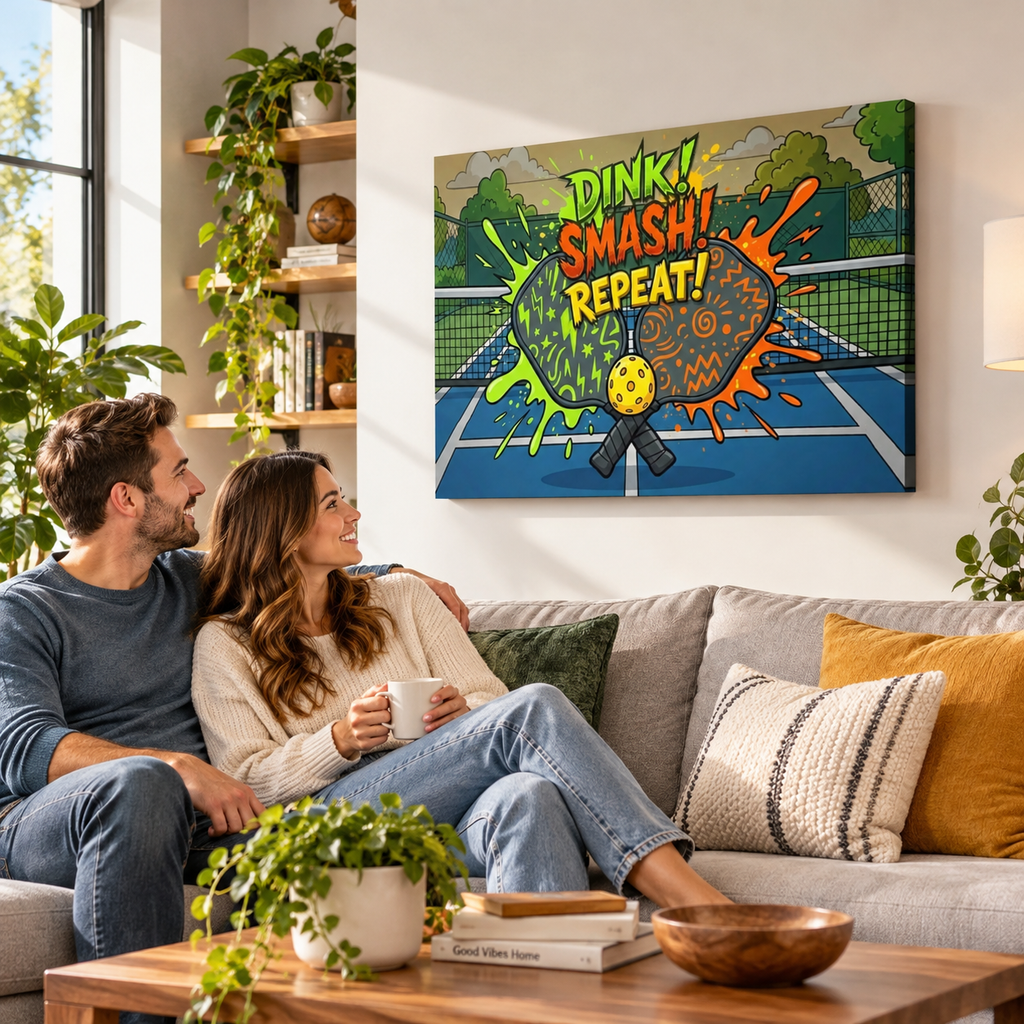 Pickleball 5-Panel Level Canvas Wall Art | Dink! Smash! Repeat!
