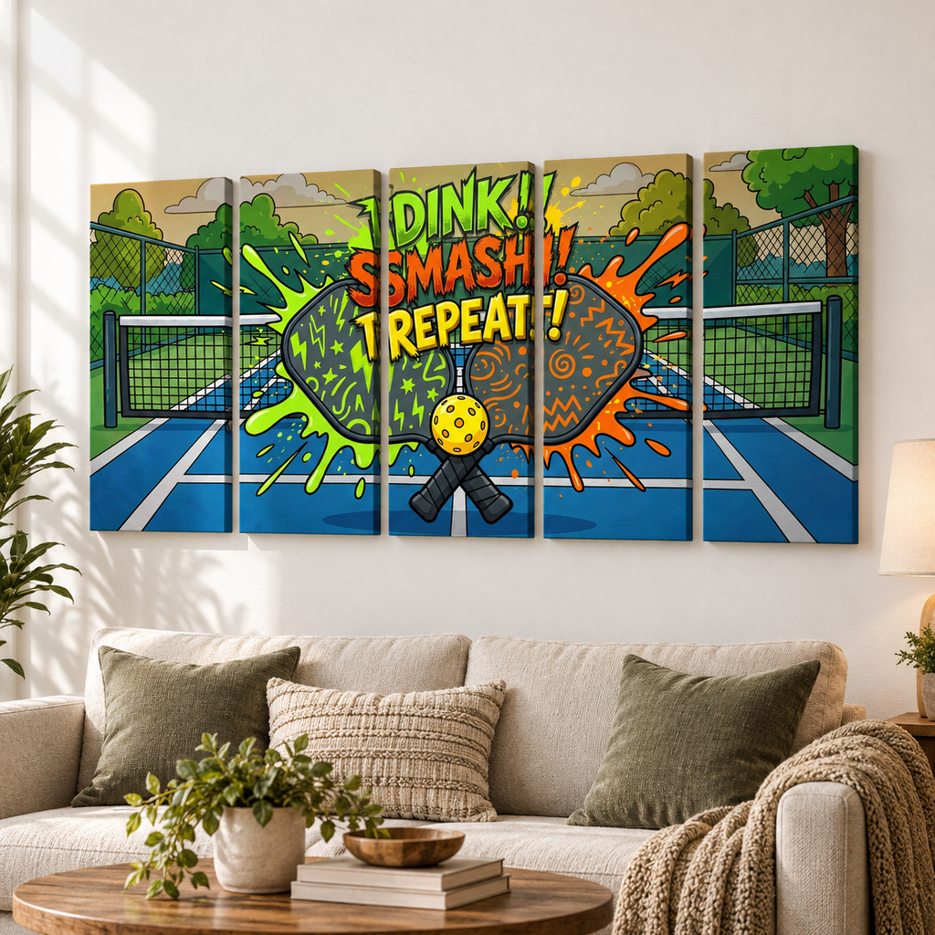 Pickleball 5-Panel Level Canvas Wall Art | Dink! Smash! Repeat!