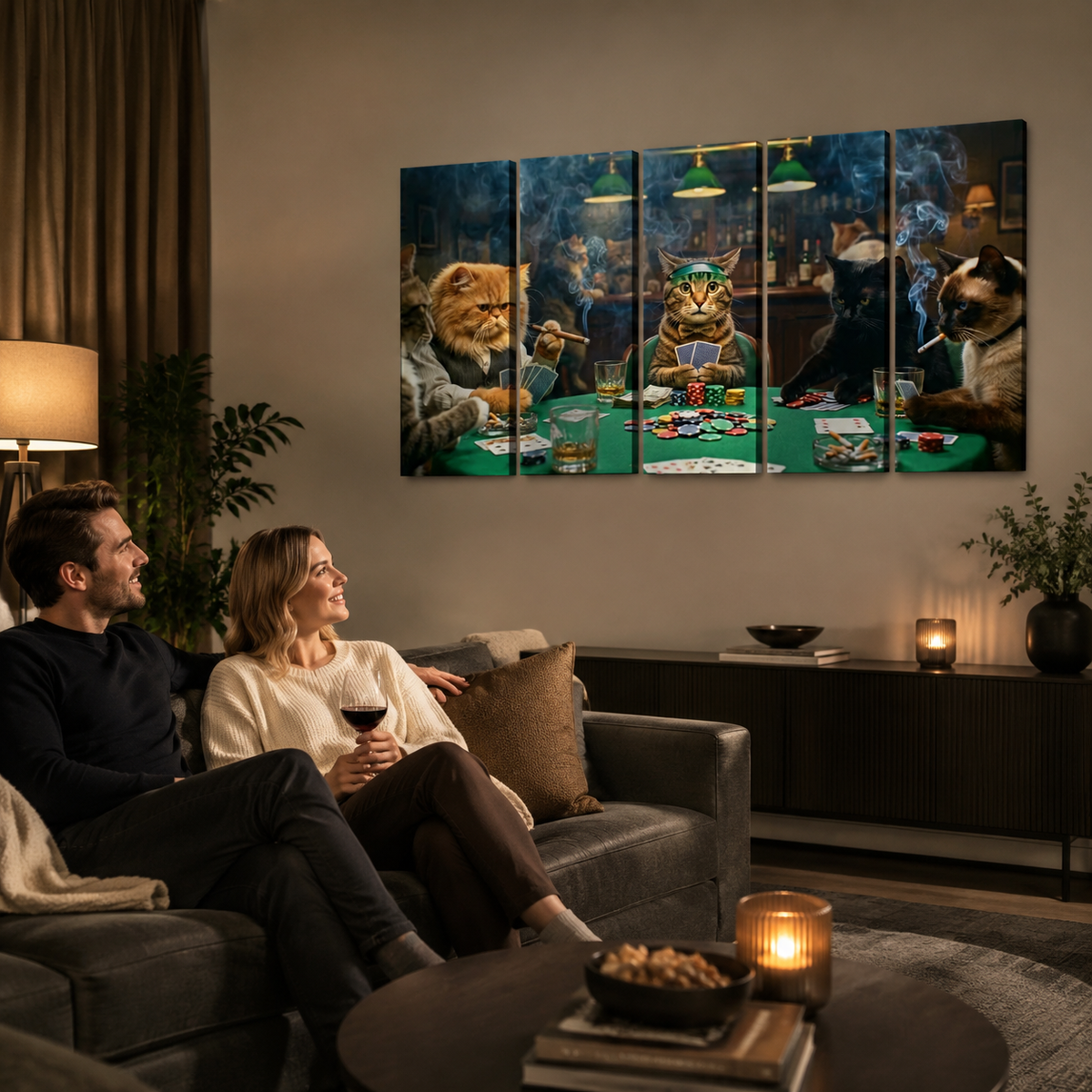 Poker Cats Playing Cards Canvas Wall Art – Multi-Panel Cat Decor