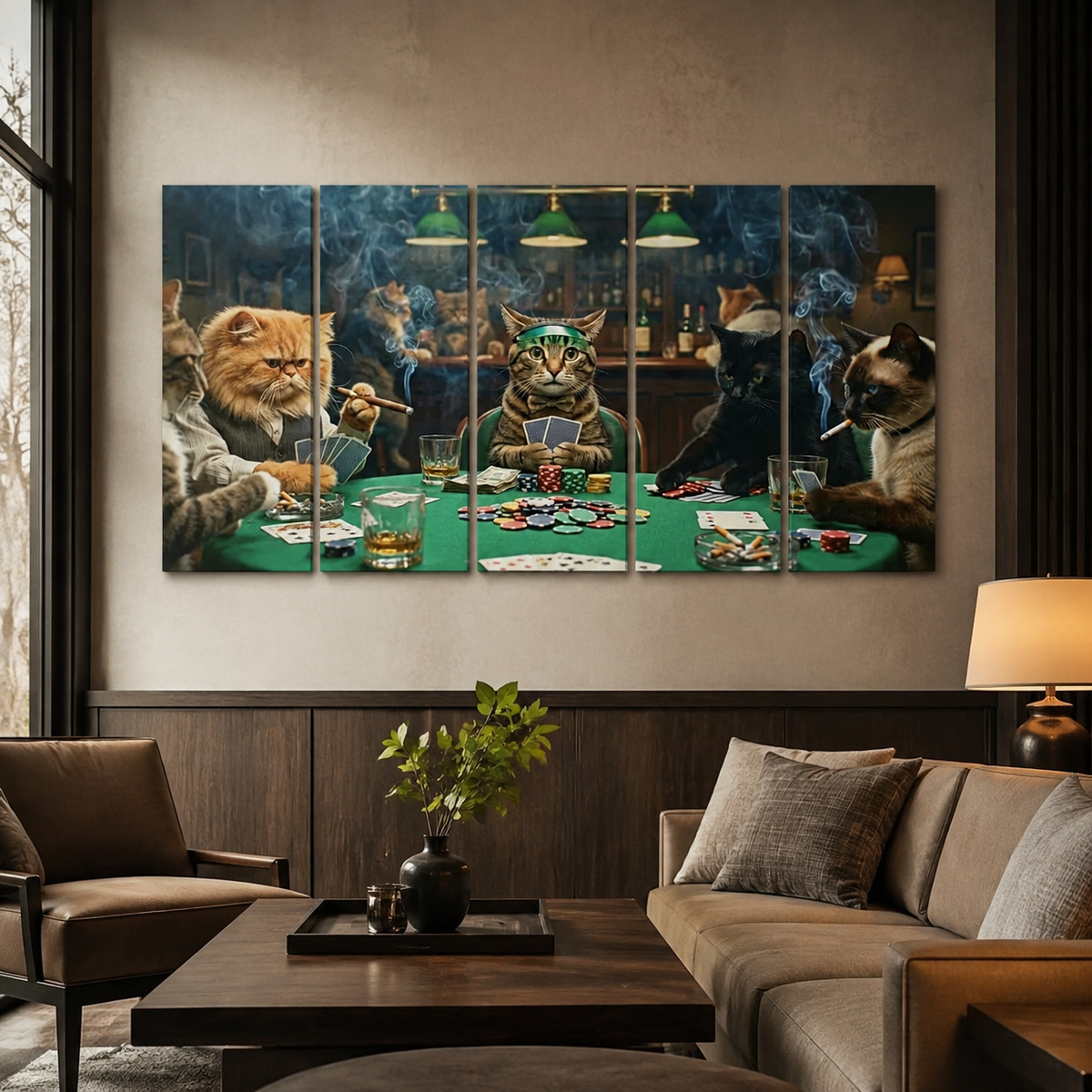Poker Cats Playing Cards Canvas Wall Art – Multi-Panel Cat Decor