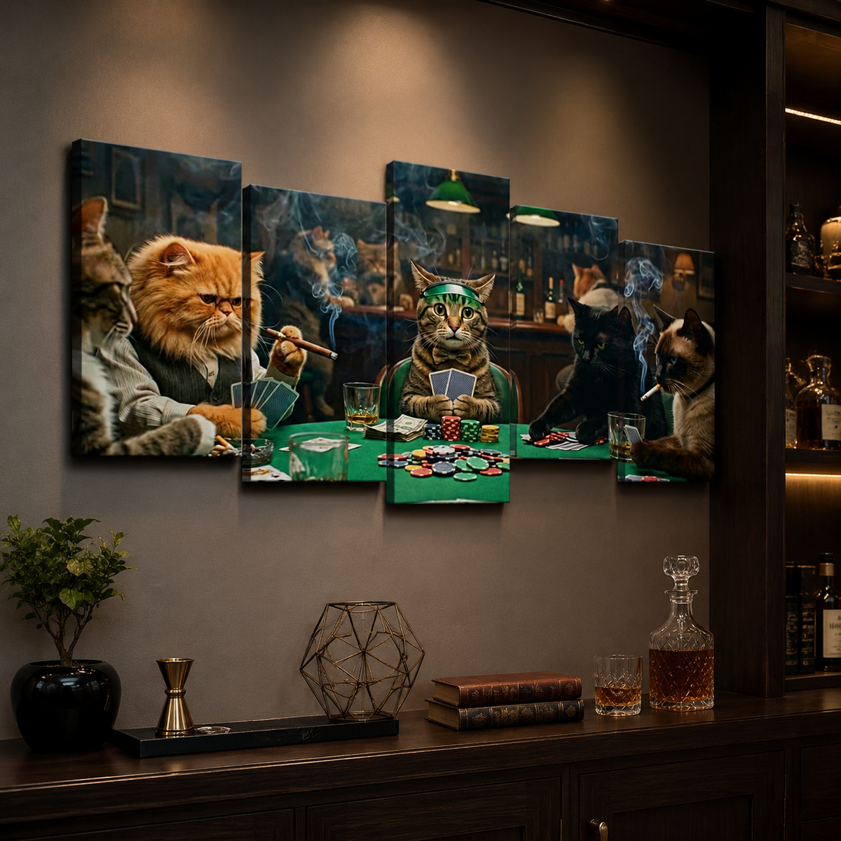Poker Cats Playing Cards Canvas Wall Art – Multi-Panel Cat Decor