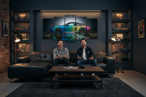 Chromatic Velocity — Porsche 911 Dripping Paint Canvas Wall Art | 1, 3 & 5 Panel
