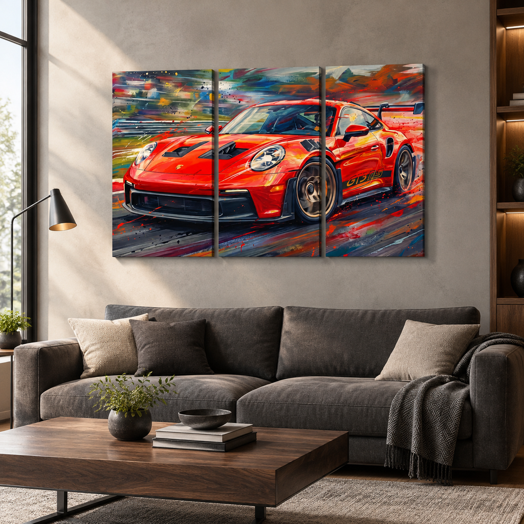 Porsche 911 GT3 Large Canvas Wall Art Mancave Garage Panel Print – 5-Panel Level