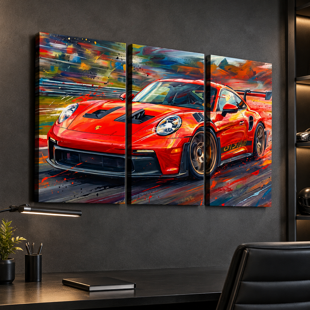 Porsche 911 GT3 Large Canvas Wall Art Mancave Garage Panel Print – 5-Panel Level