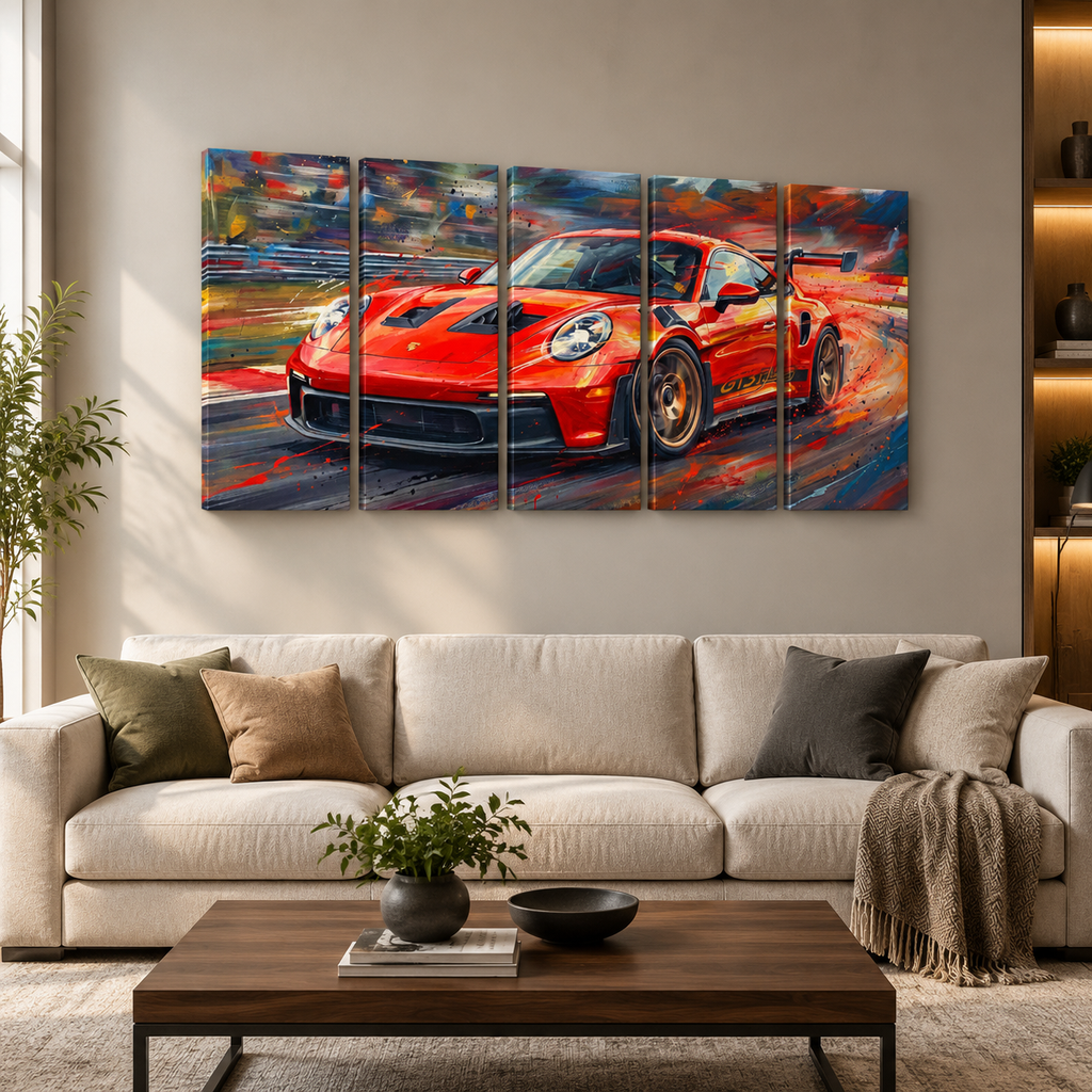 Porsche 911 GT3 Large Canvas Wall Art Mancave Garage Panel Print – 5-Panel Level