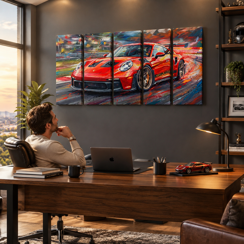 Porsche 911 GT3 Large Canvas Wall Art Mancave Garage Panel Print – 5-Panel Level