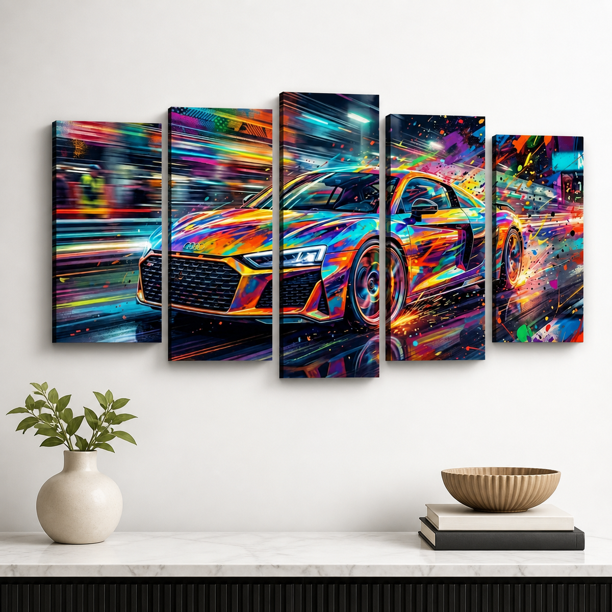 Supercar Abstract Multi-Color — 5-Panel Level Canvas Wall Art