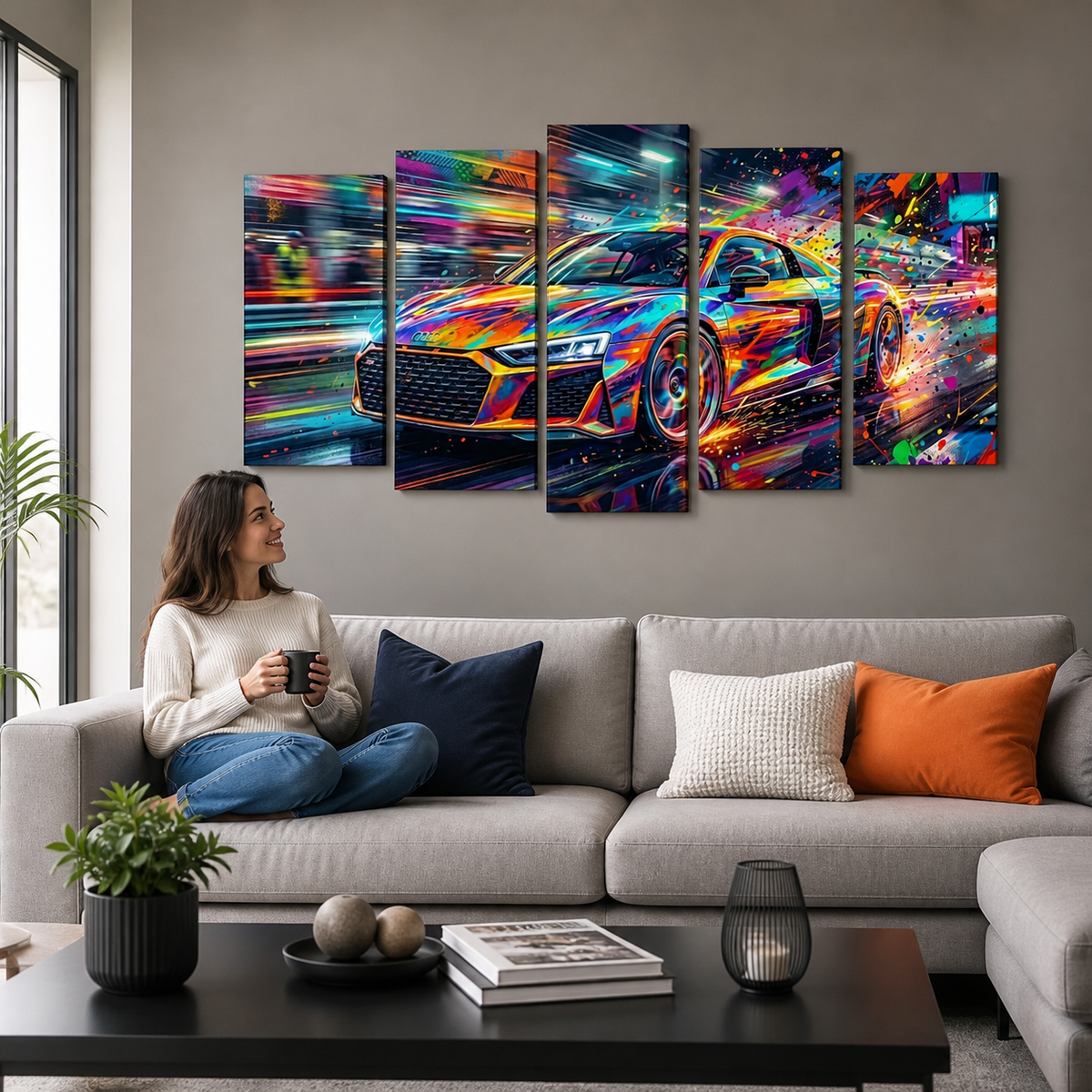 Supercar Abstract Multi-Color — 5-Panel Level Canvas Wall Art