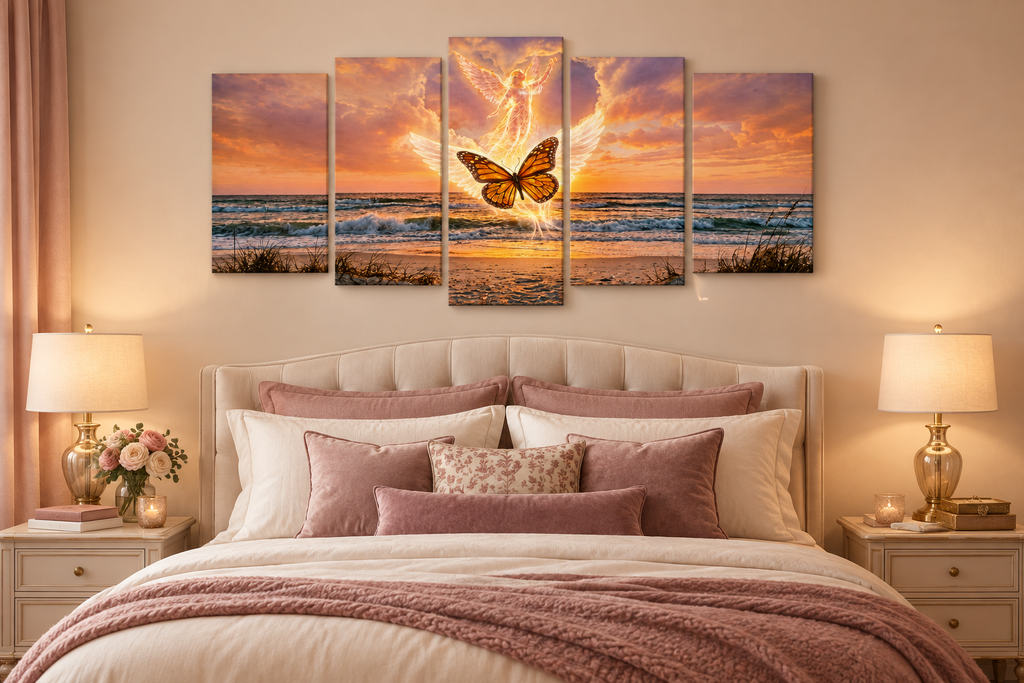 Romantic bedroom canvas mockup