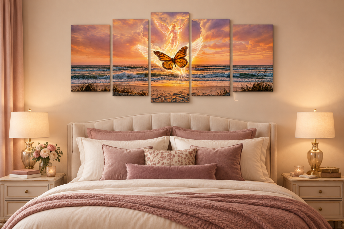 Romantic bedroom canvas mockup