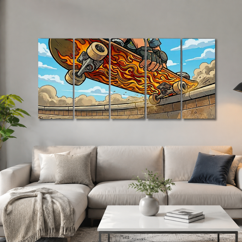 Kids Skateboard Canvas Wall Art – Bold Street Style Print | 1, 3 & 5 Panel Boys Room Décor
