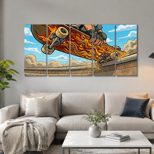 Kids Skateboard Canvas Wall Art – Bold Street Style Print | 1, 3 & 5 Panel Boys Room Décor