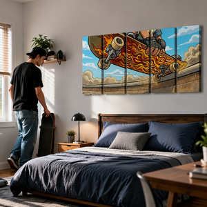Kids Skateboard Canvas Wall Art – Bold Street Style Print | 1, 3 & 5 Panel Boys Room Décor