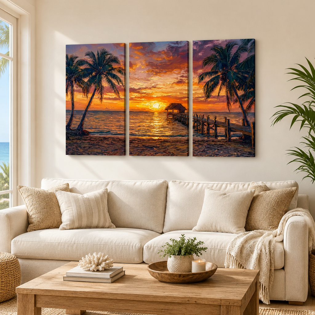 Dock at Sunset Canvas Wall Art – 5-Panel Level