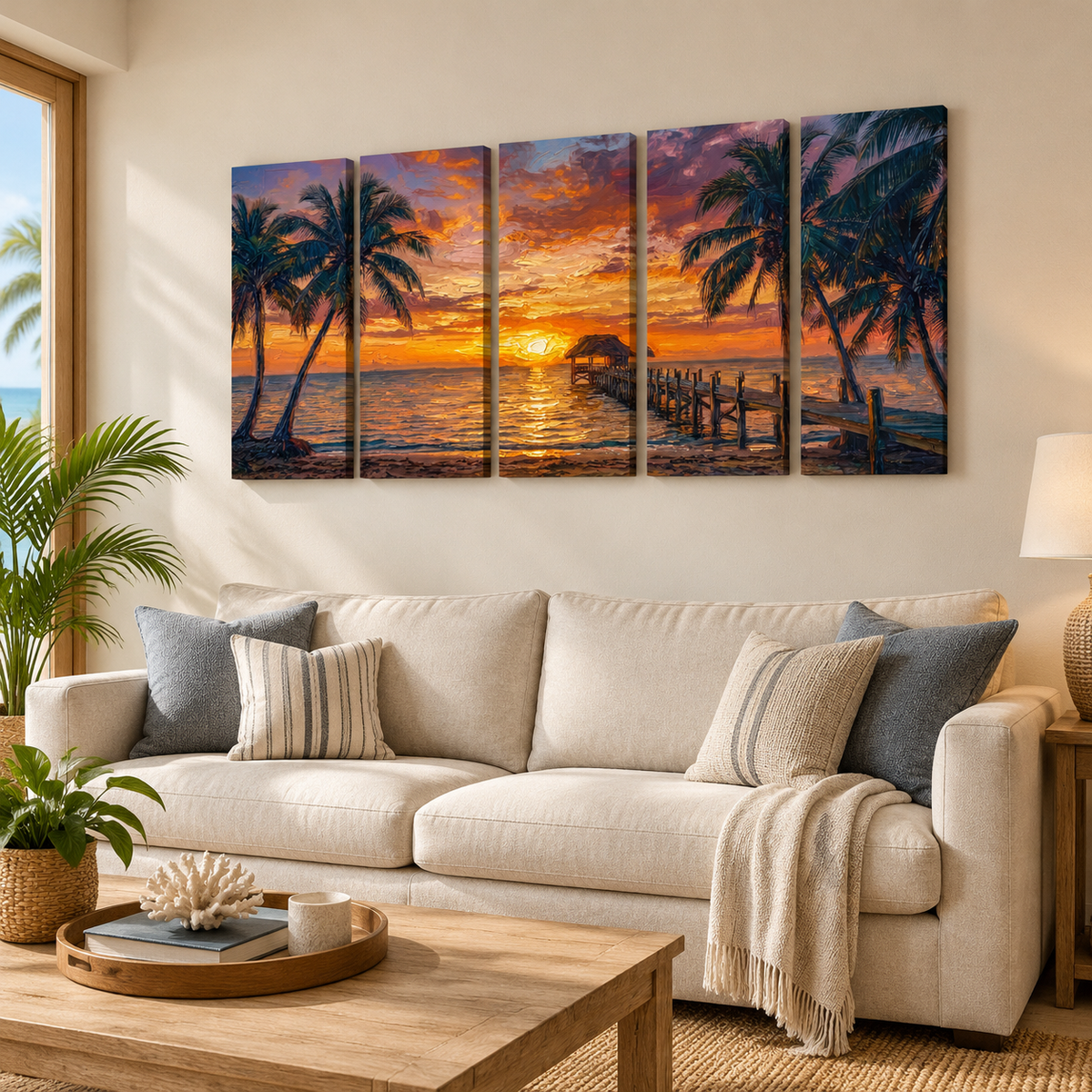 Dock at Sunset Canvas Wall Art – 5-Panel Level