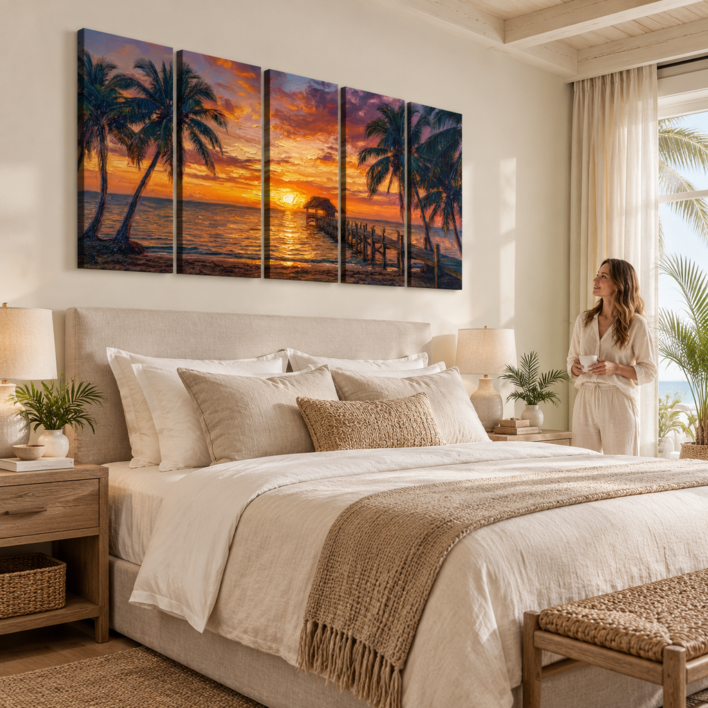 Dock at Sunset Canvas Wall Art – 5-Panel Level