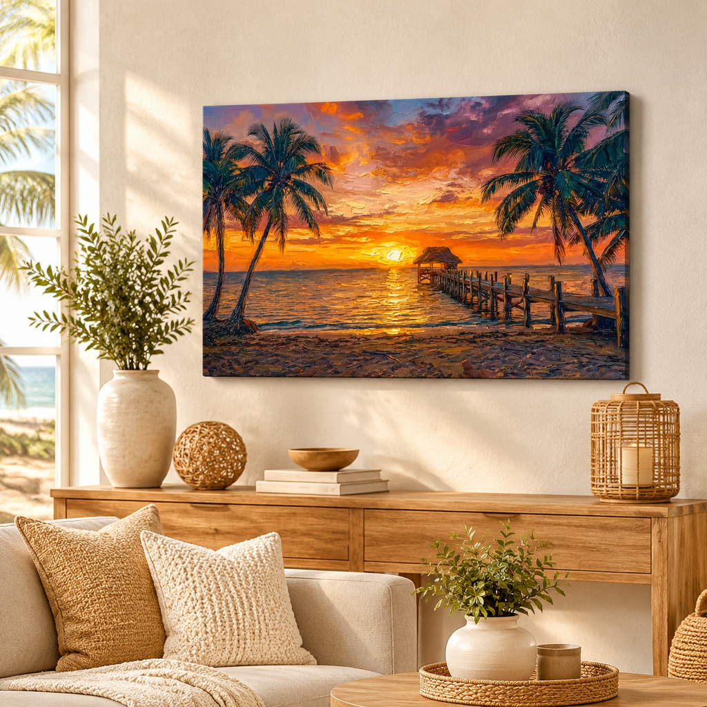 Dock at Sunset Canvas Wall Art – 5-Panel Level