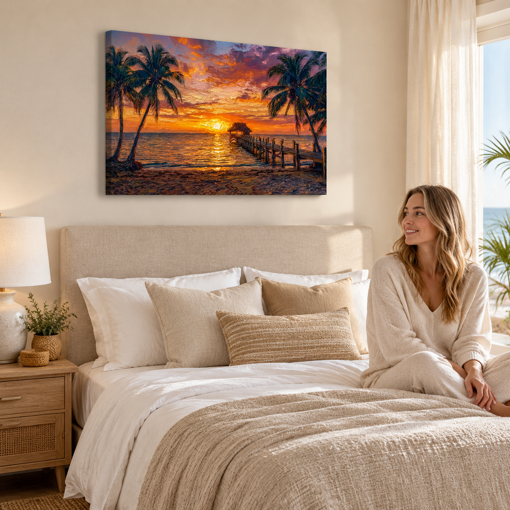 Dock at Sunset Canvas Wall Art – 5-Panel Level