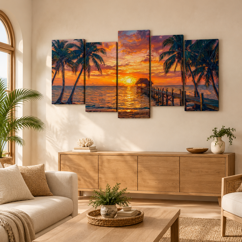 Dock at Sunset Canvas Wall Art – 5-Panel Level