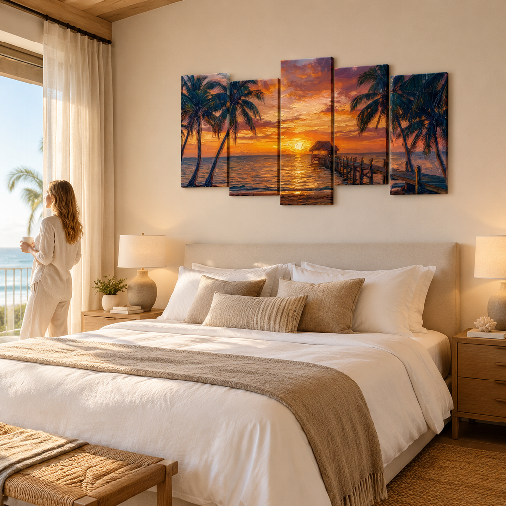 Dock at Sunset Canvas Wall Art – 5-Panel Level