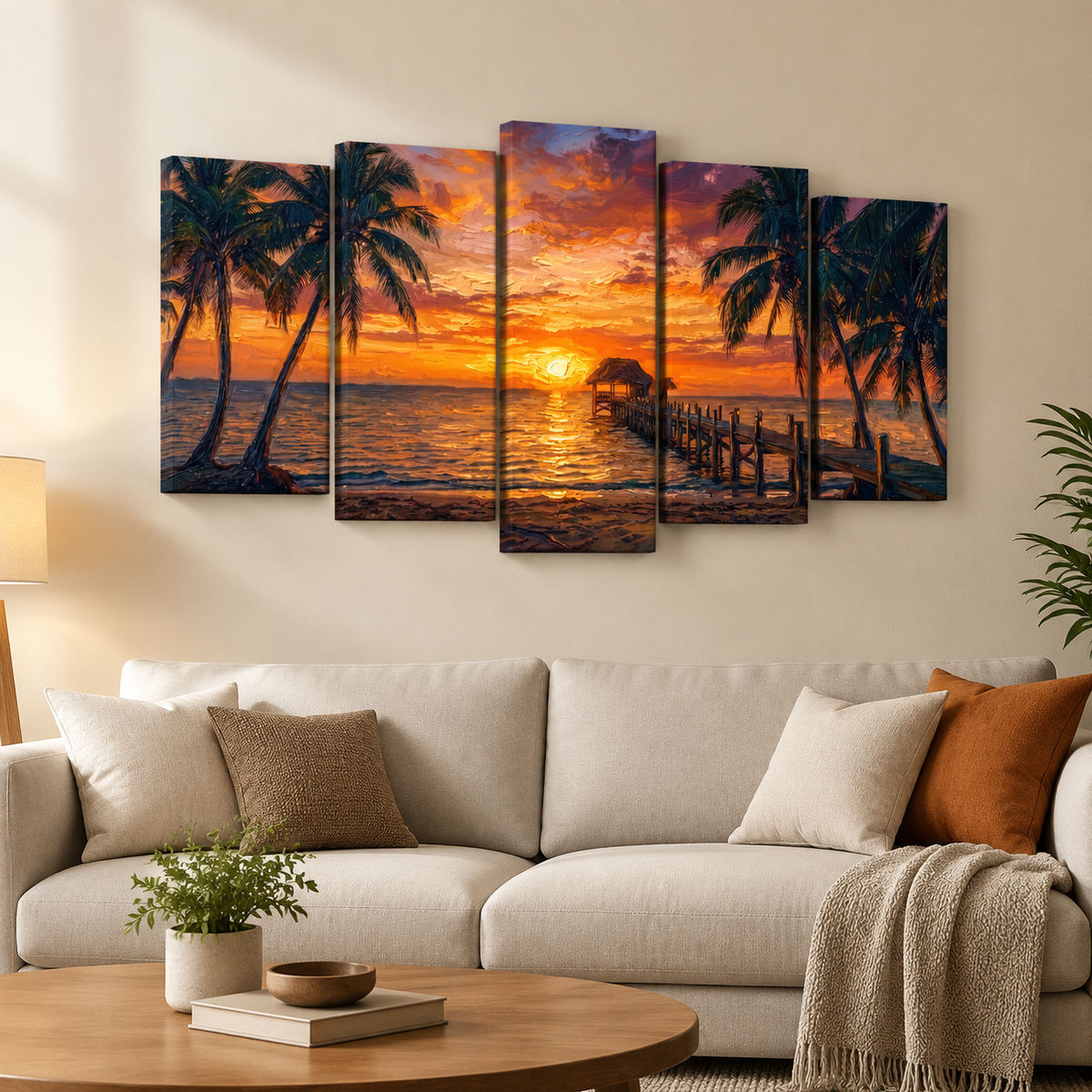 Dock at Sunset Canvas Wall Art – 5-Panel Level