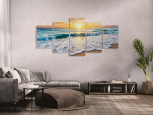 Golden Tide – Sunset Beach Surf Canvas Wall Art | Single, 3-Panel & 5-Panel