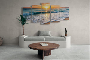 Golden Tide – Sunset Beach Surf Canvas Wall Art | Single, 3-Panel & 5-Panel